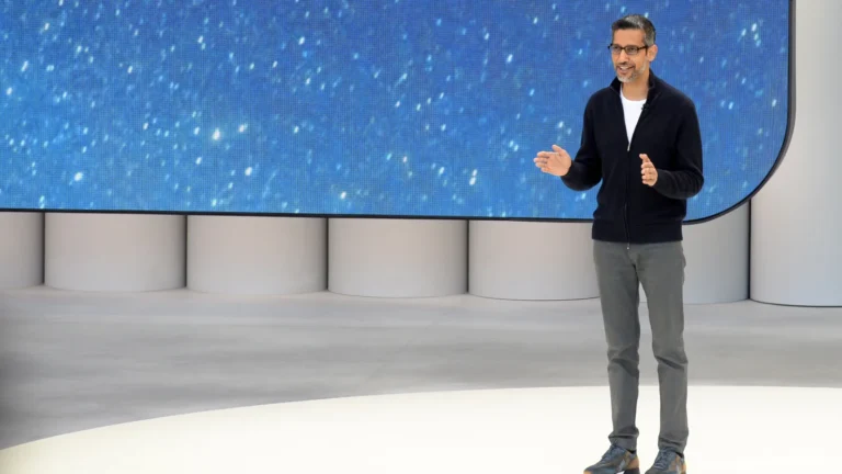 Sundar Pichai, CEO of Google, speaks at the Google I/O developer conference
